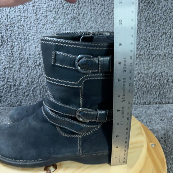 Clarks Whistle Ranch Boots Womens Size 11 Black Suede Strap Biker Moto Buckle - Picture 5 of 8